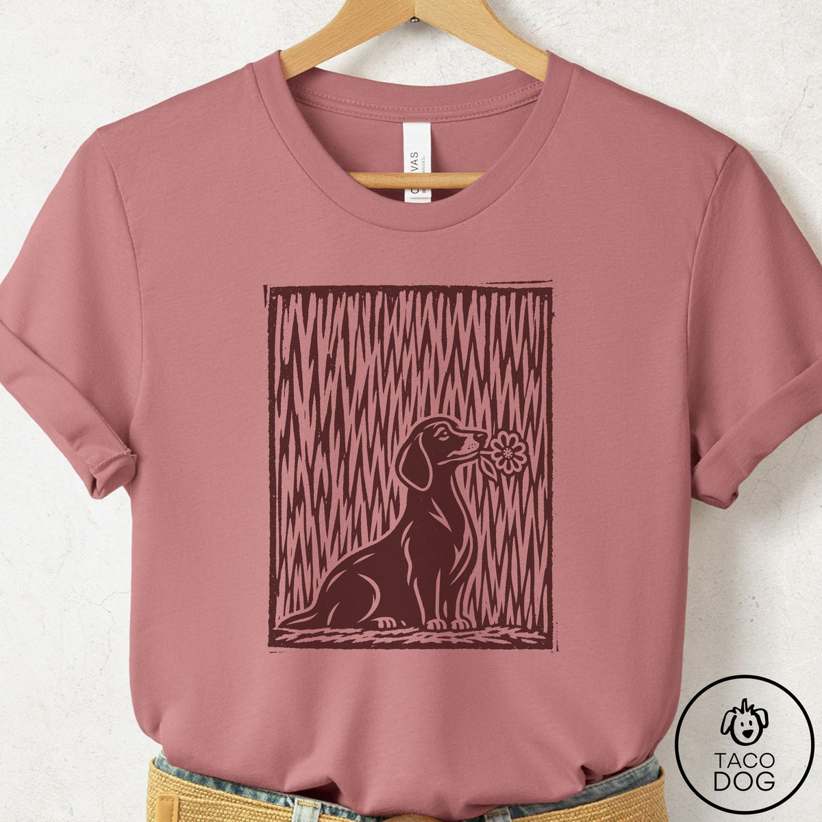 Dachshund Brings the Flower T-Shirt Mauve Taco-Dog