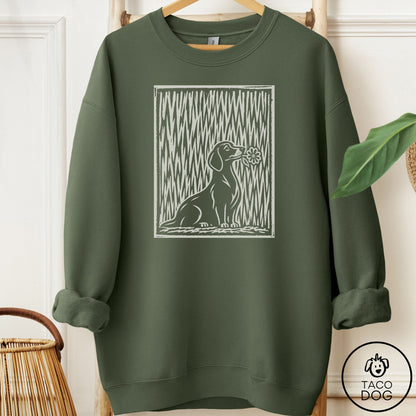 Dachshund Brings the Flower Sweatshirt Military Green Taco-Dog