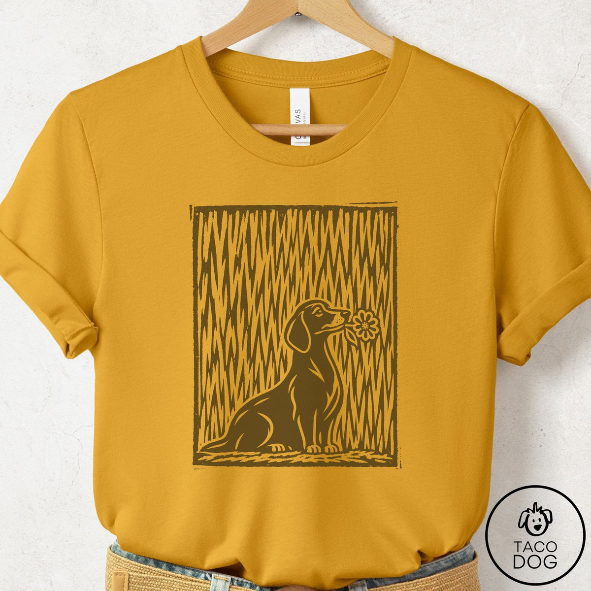 Dachshund Brings the Flower T-Shirt Mustard Taco-Dog