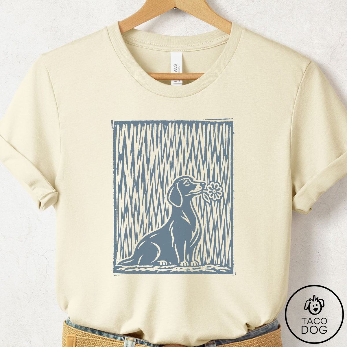 Dachshund Brings the Flower T-Shirt Natural Taco-Dog