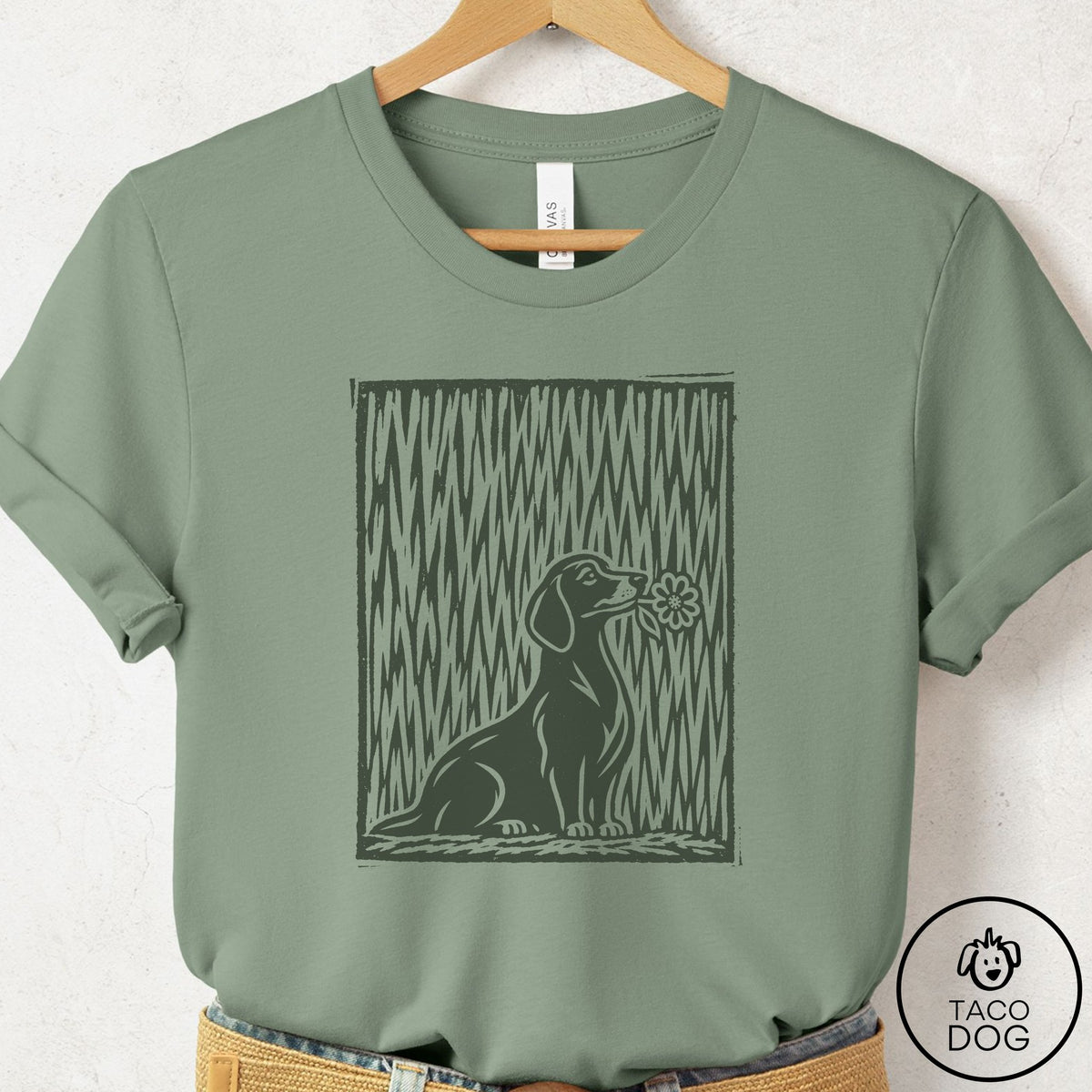 Dachshund Brings the Flower T-Shirt Sage Taco-Dog