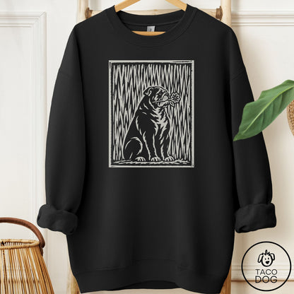 English Bulldog Brings the Flower Sweatshirt Black Taco-Dog