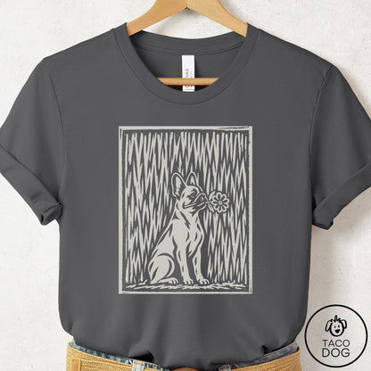 French Bulldog Frenchie Brings the Flower T-Shirt Asphalt Taco-Dog