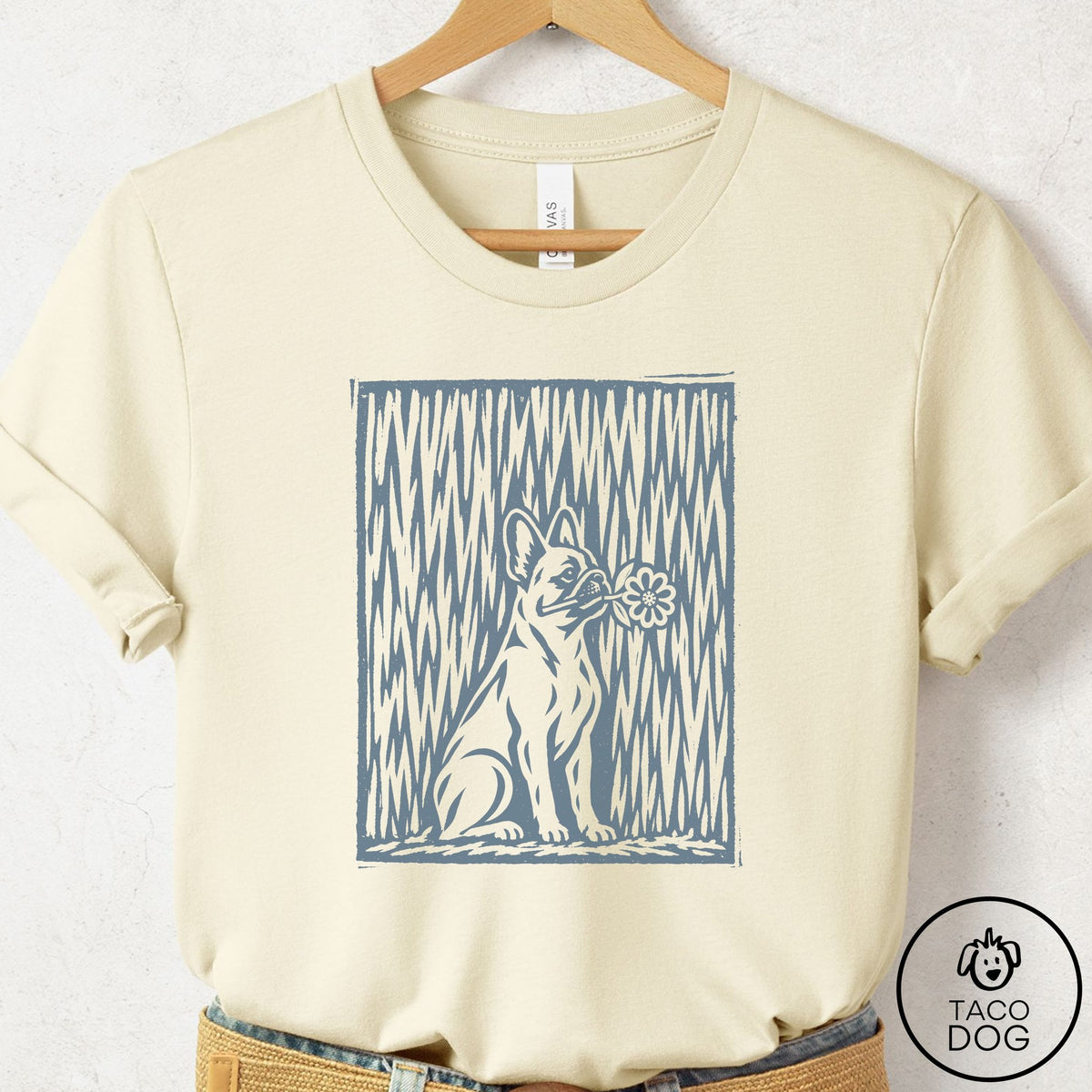 French Bulldog Frenchie Brings the Flower T-Shirt Natural Taco-Dog