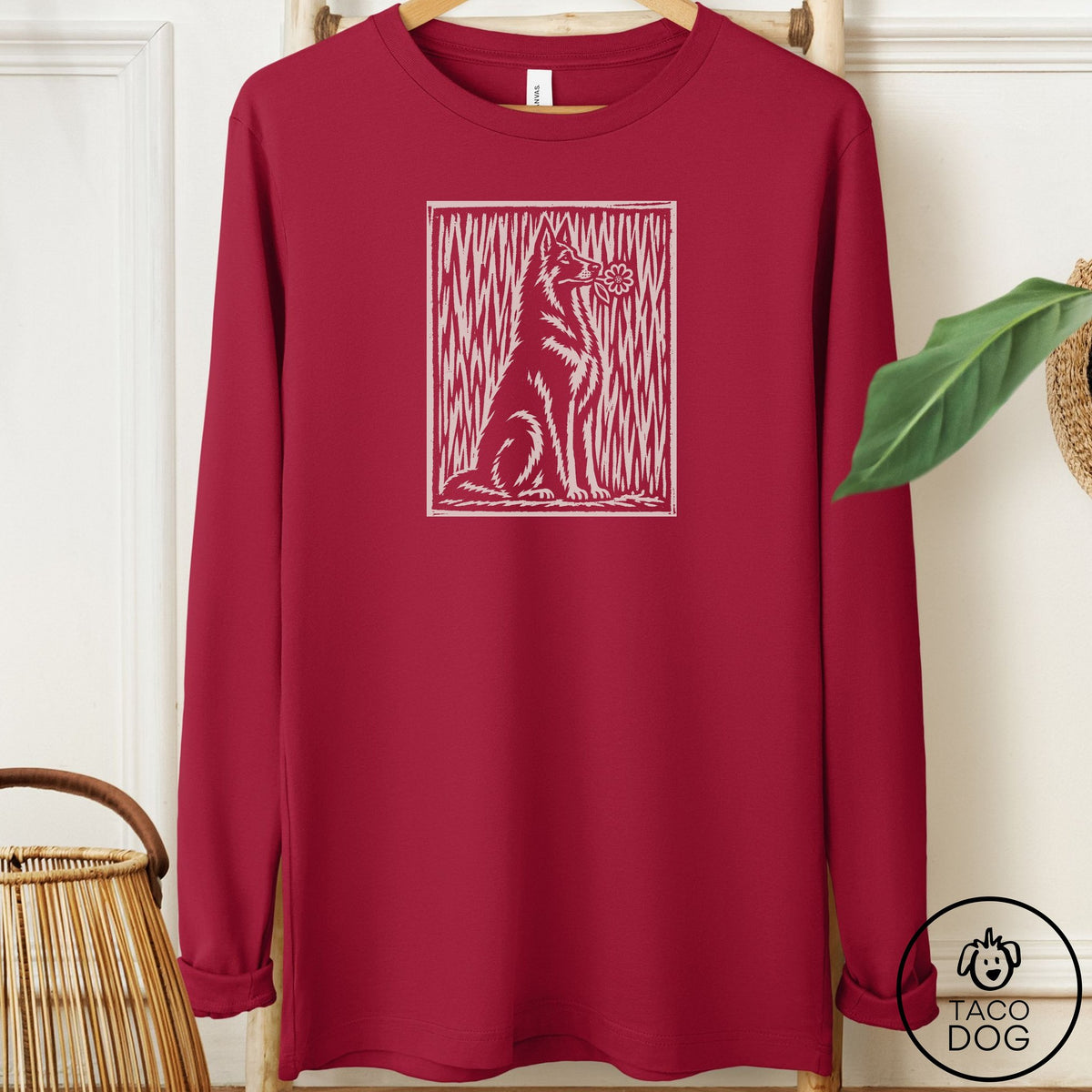 German Shepherd Brings the Flower Long Sleeve Tee Cardinal Taco-Dog
