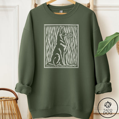 German Shepherd Brings the Flower Sweatshirt Military Green Taco-Dog
