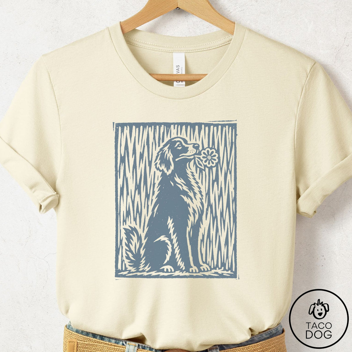 Golden Retriever Brings the Flower T-Shirt Natural Taco-Dog