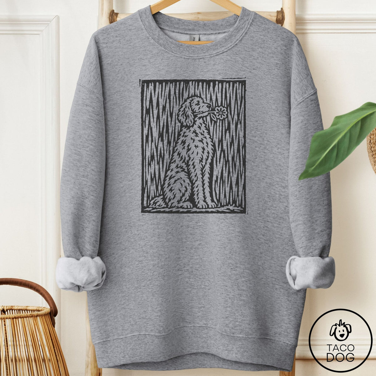 Doodle Brings the Flower Sweatshirt Graphite Heather Taco-Dog