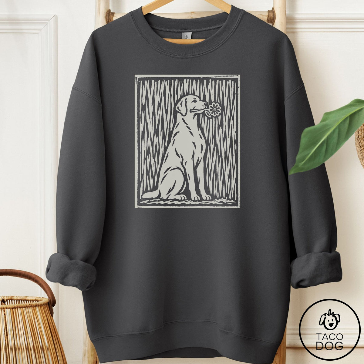 Labrador Retriever Brings the Flower Sweatshirt Charcoal Taco-Dog