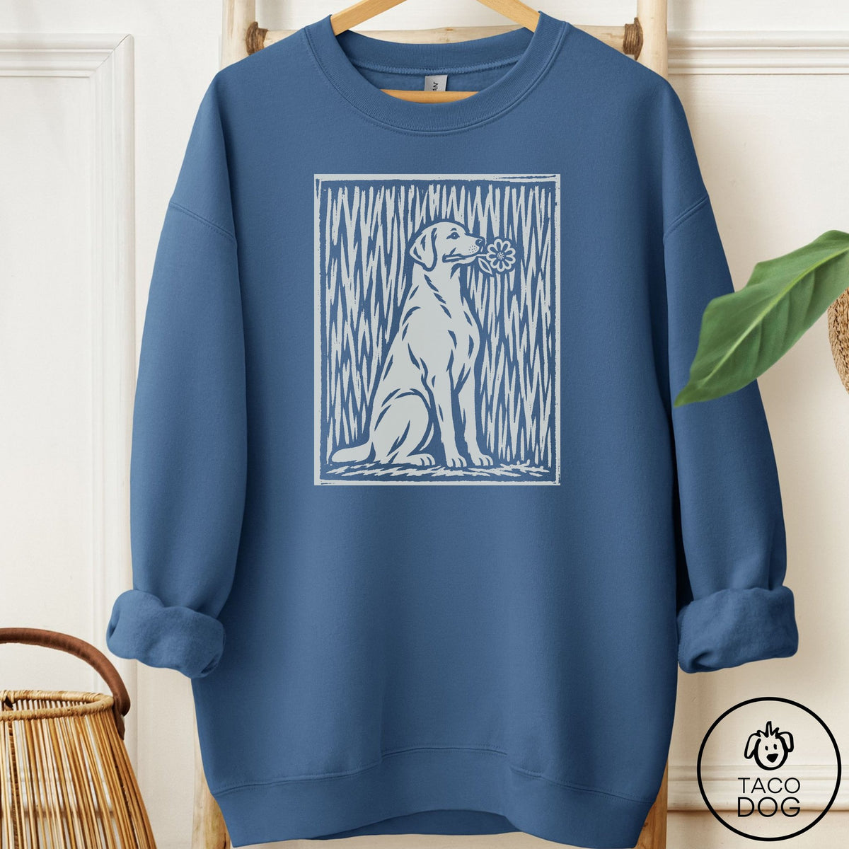 Labrador Retriever Brings the Flower Sweatshirt Indigo Blue Taco-Dog