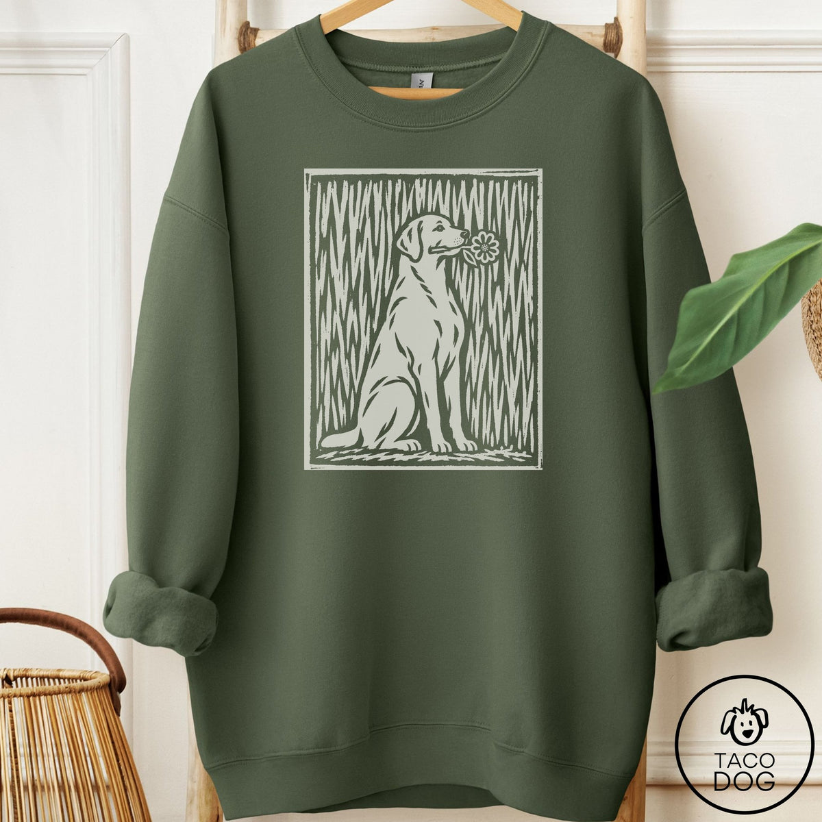 Labrador Retriever Brings the Flower Sweatshirt Military Green Taco-Dog