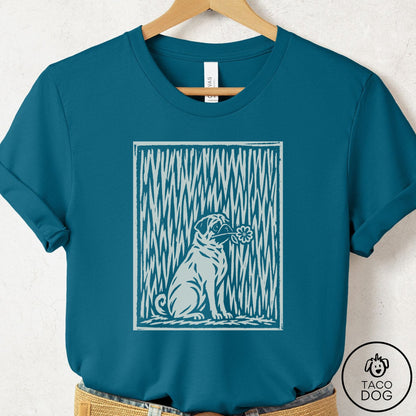 Pug Brings the Flower T-Shirt Deep Teal Taco-Dog
