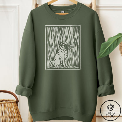 Pug Brings the Flower Sweatshirt Military Green Taco-Dog