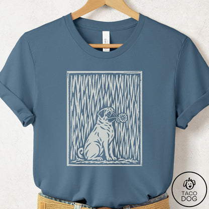 Pug Brings the Flower T-Shirt Steel Blue Taco-Dog