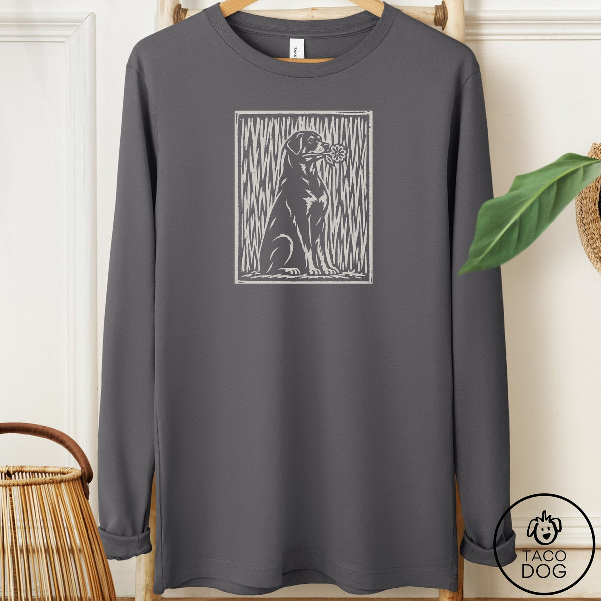Rottweiler Brings the Flower Long Sleeve Tee Asphalt Taco-Dog