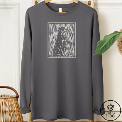 Rottweiler Brings the Flower Long Sleeve Tee Asphalt Taco-Dog