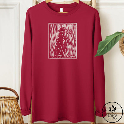 Rottweiler Brings the Flower Long Sleeve Tee Cardinal Taco-Dog