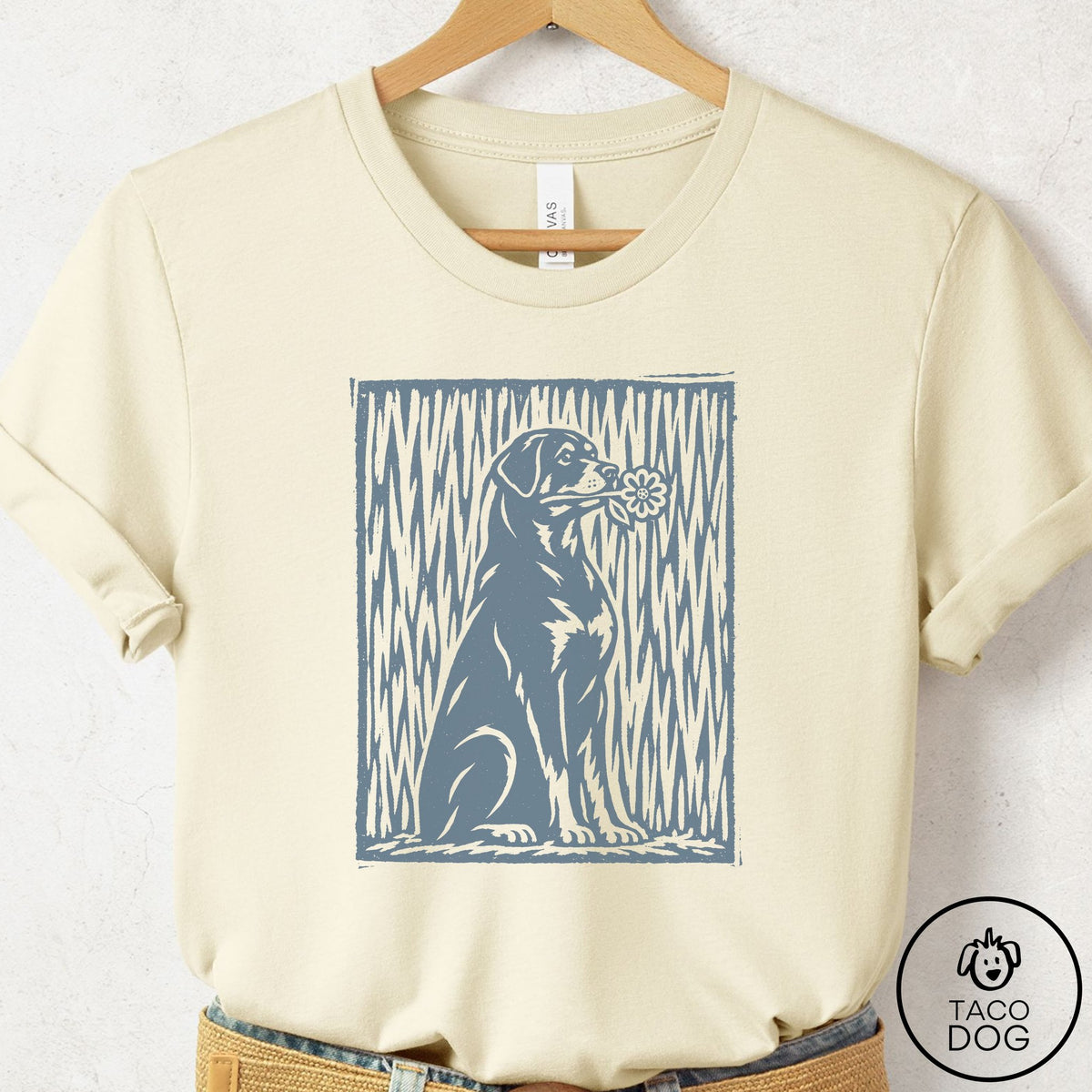 Rottweiler Brings the Flower T-Shirt Natural Taco-Dog