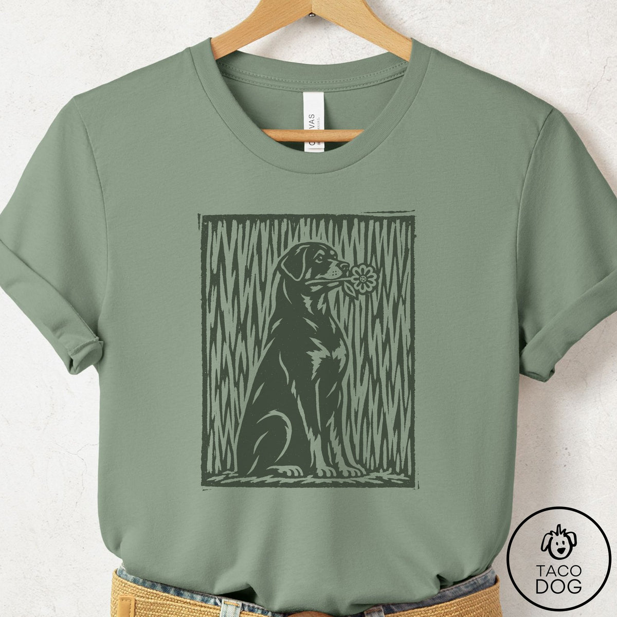Rottweiler Brings the Flower T-Shirt Sage Taco-Dog