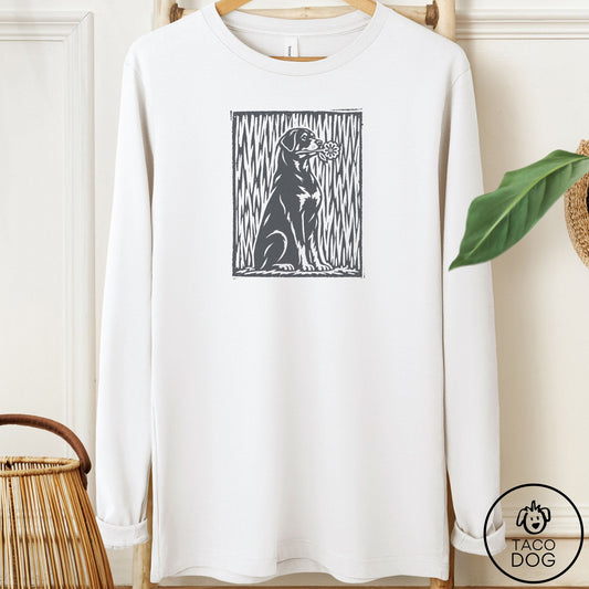 Rottweiler Brings the Flower Long Sleeve Tee White Taco-Dog