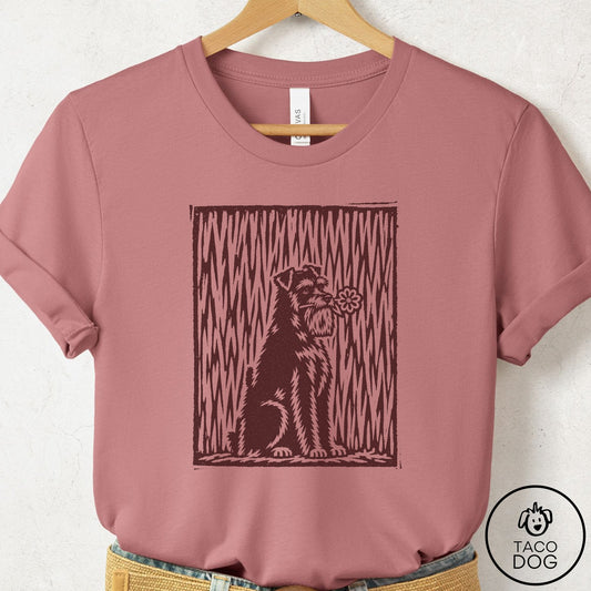 Schnauzer Brings the Flower T-Shirt Mauve Taco-Dog