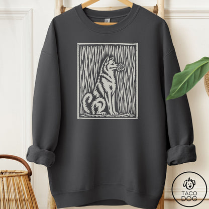 Shiba Inu Brings the Flower Sweatshirt Charcoal Taco-Dog