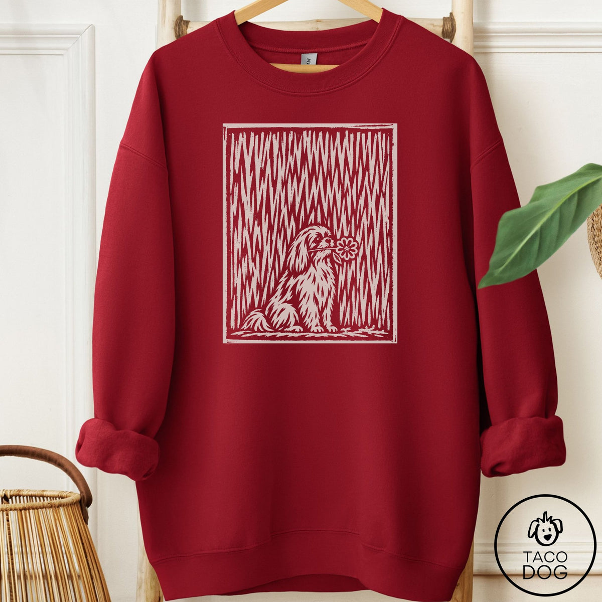 Shih Tzu Brings the Flower Sweatshirt Garnet Taco-Dog