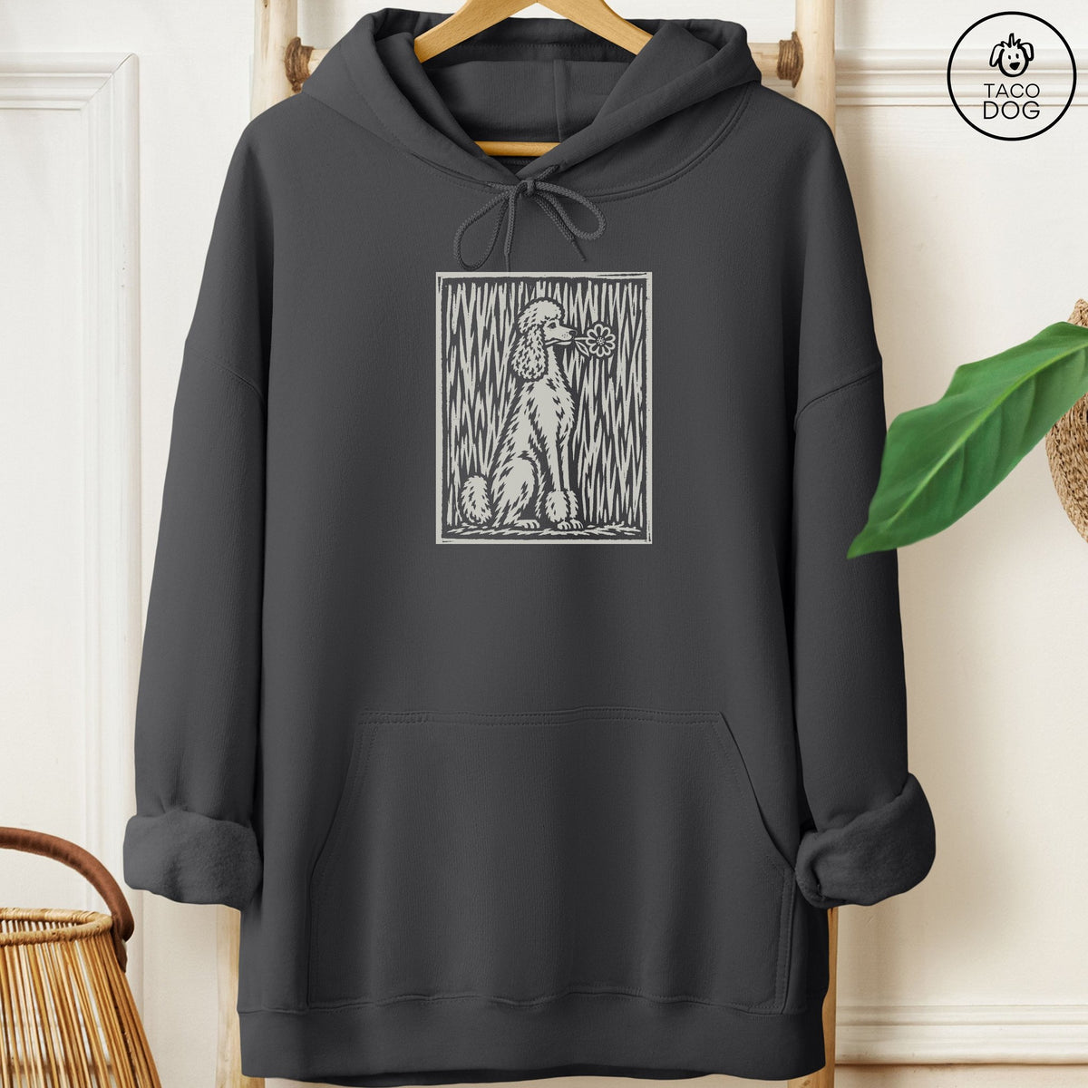 Poodle Brings the Flower Hoodie Charcoal Taco-Dog