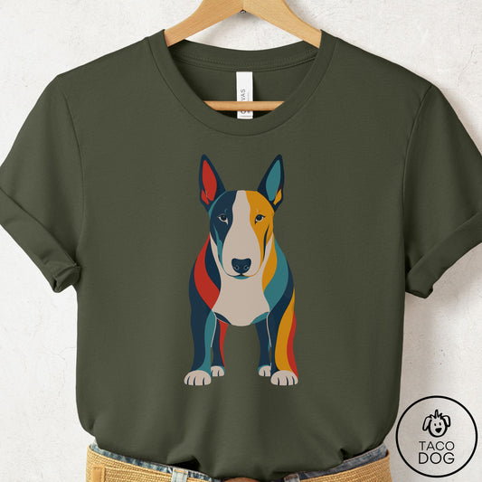 Bull Terrier Color Block T-Shirt Military Green Taco-Dog