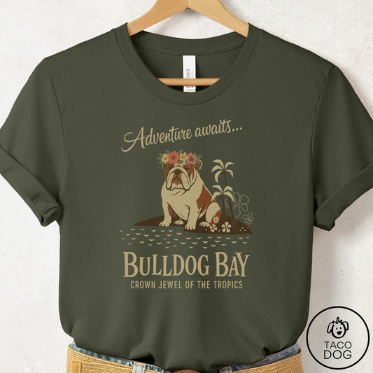 English Bulldog Bay T-Shirt Military Green Taco-Dog