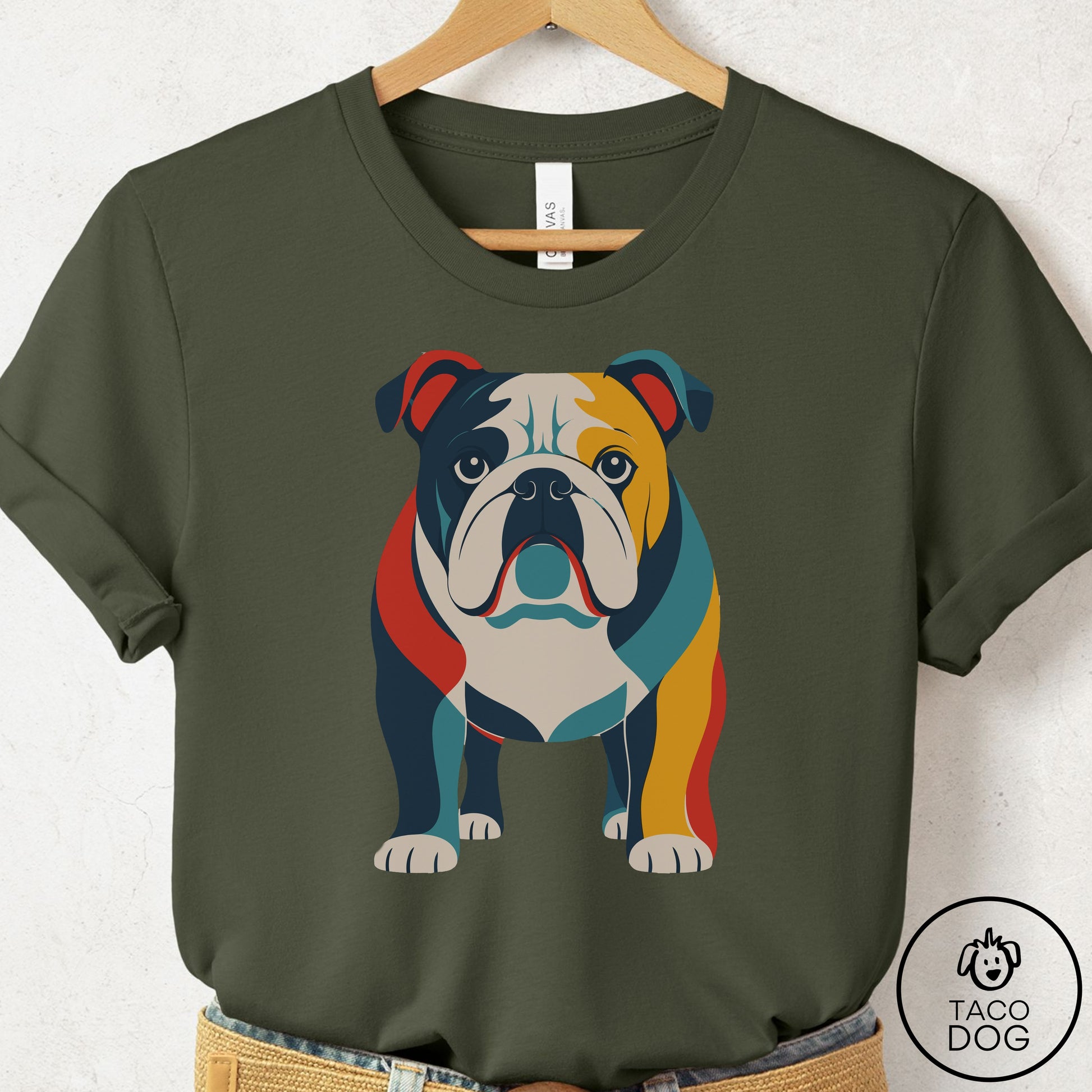 English Bulldog Color Block T-Shirt Taco-Dog