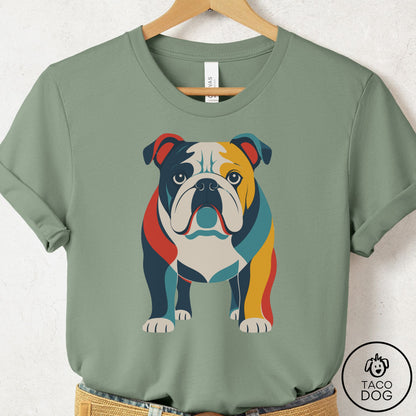 English Bulldog Color Block T-Shirt Sage Taco-Dog