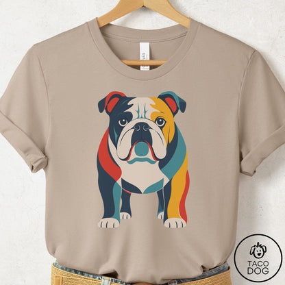 English Bulldog Color Block T-Shirt Tan Taco-Dog