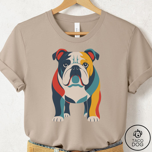 English Bulldog Color Block T-Shirt Tan Taco-Dog