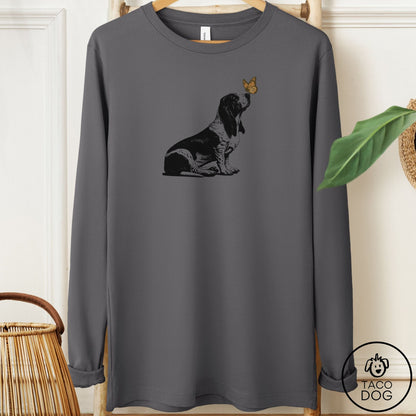 Basset Hound Butterfly Long Sleeve Tee Asphalt Taco-Dog