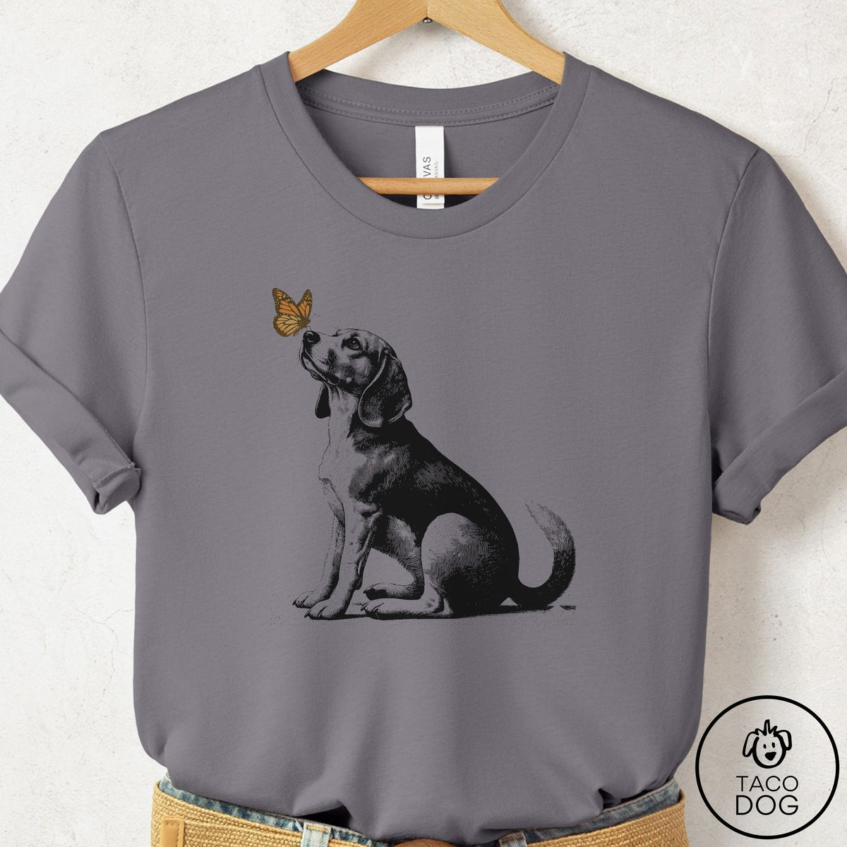 Beagle Butterfly T-Shirt, design close-up