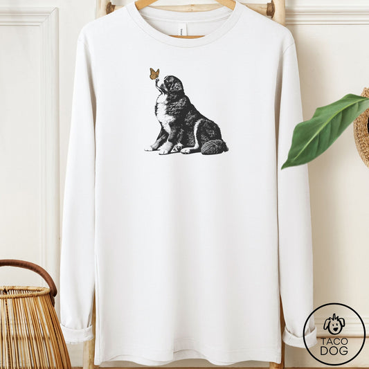 Bernese Mountain Dog Butterfly Long Sleeve Tee White Taco-Dog
