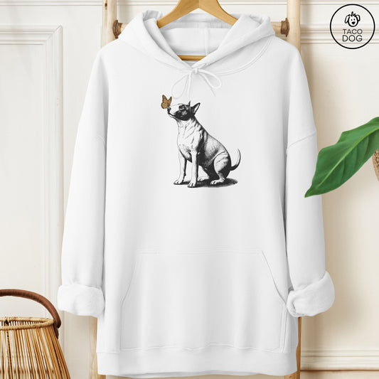 Bull Terrier Butterfly Hoodie White Taco-Dog