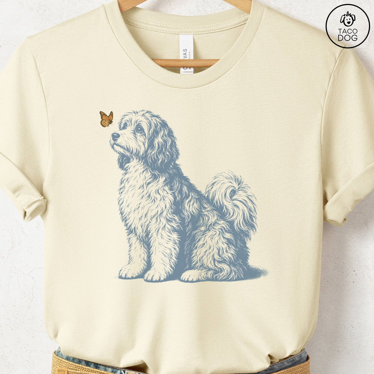 Havanese Butterfly T-Shirt Natural Taco-Dog