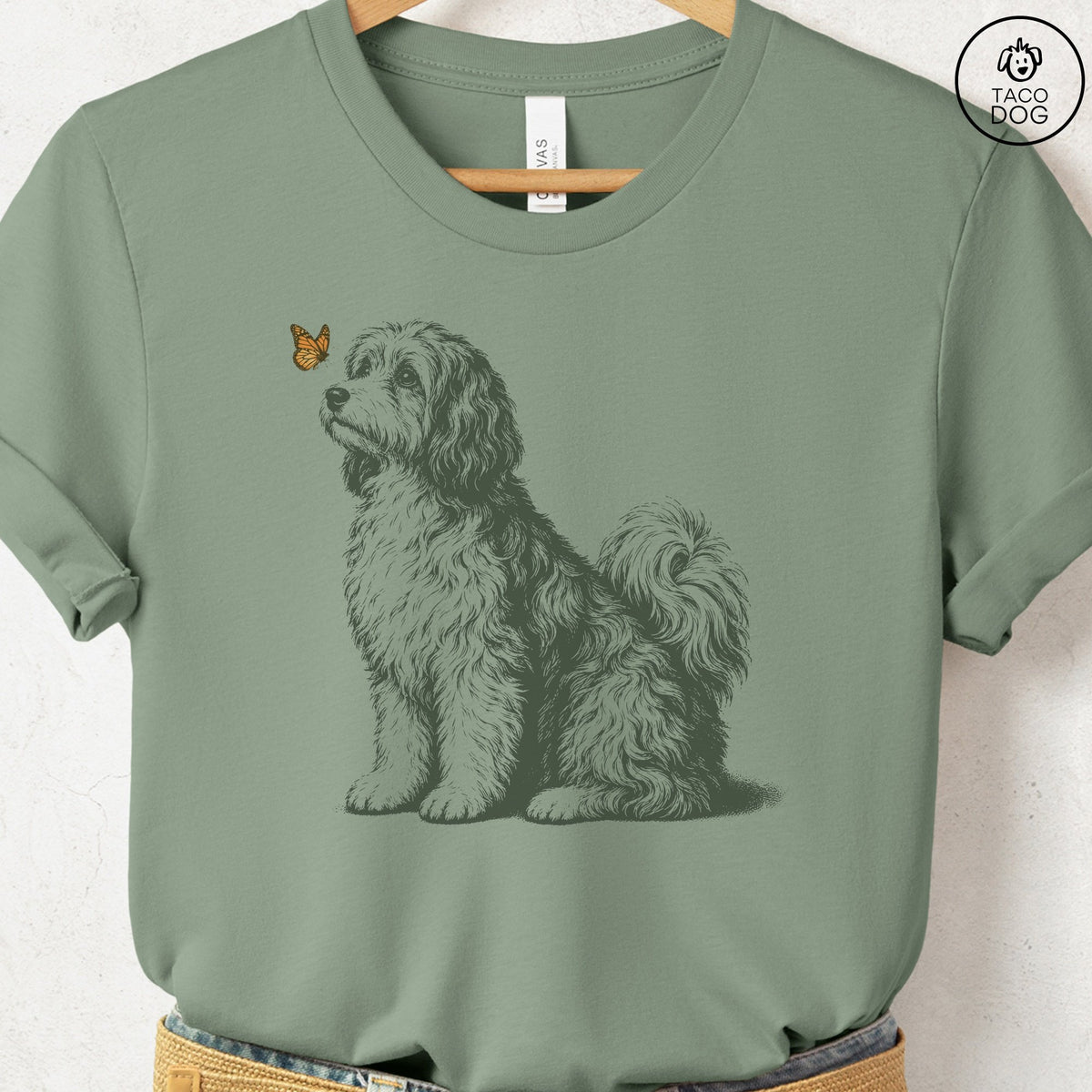 Havanese Butterfly T-Shirt Sage Taco-Dog