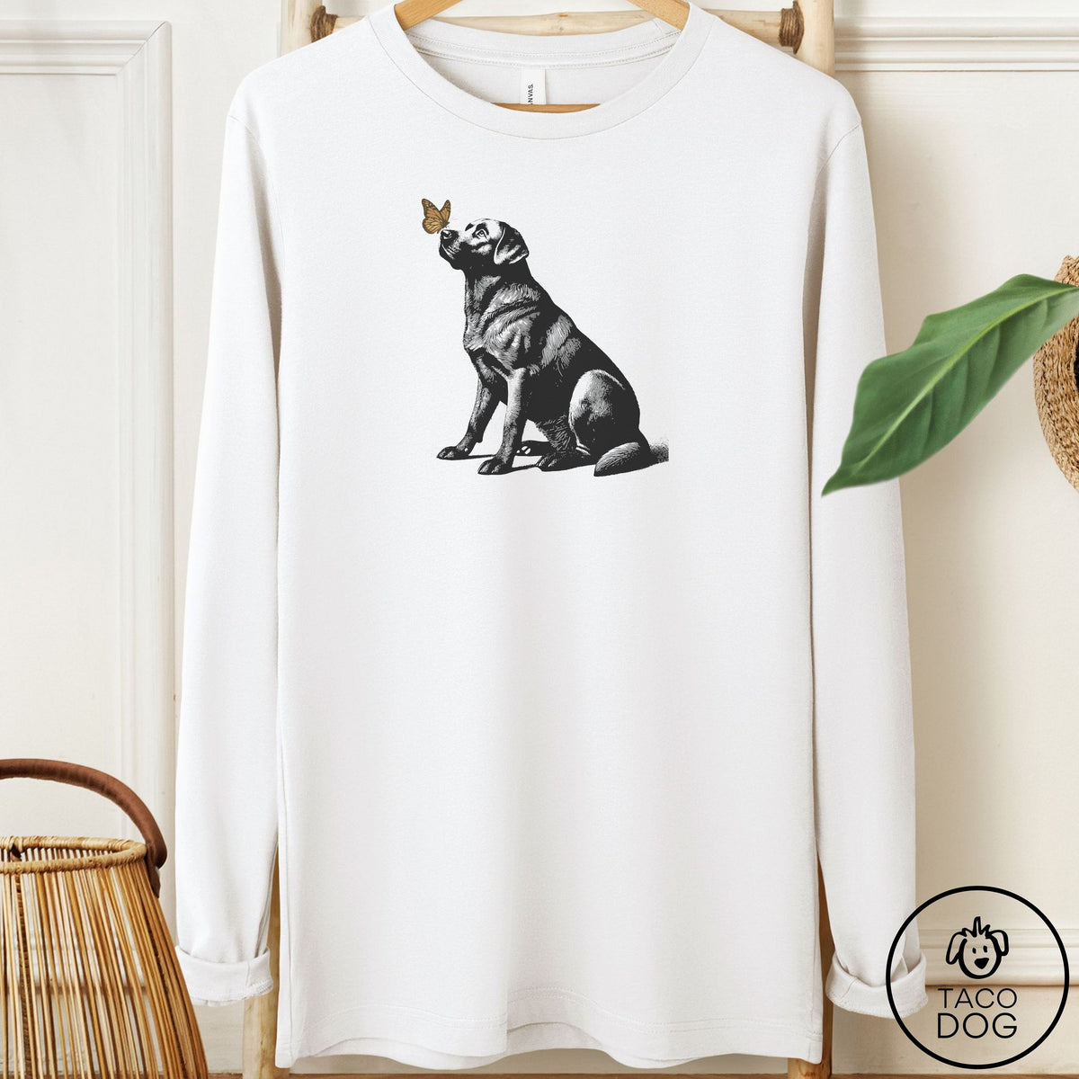 Labrador Retriever Butterfly Long Sleeve Tee White Taco-Dog