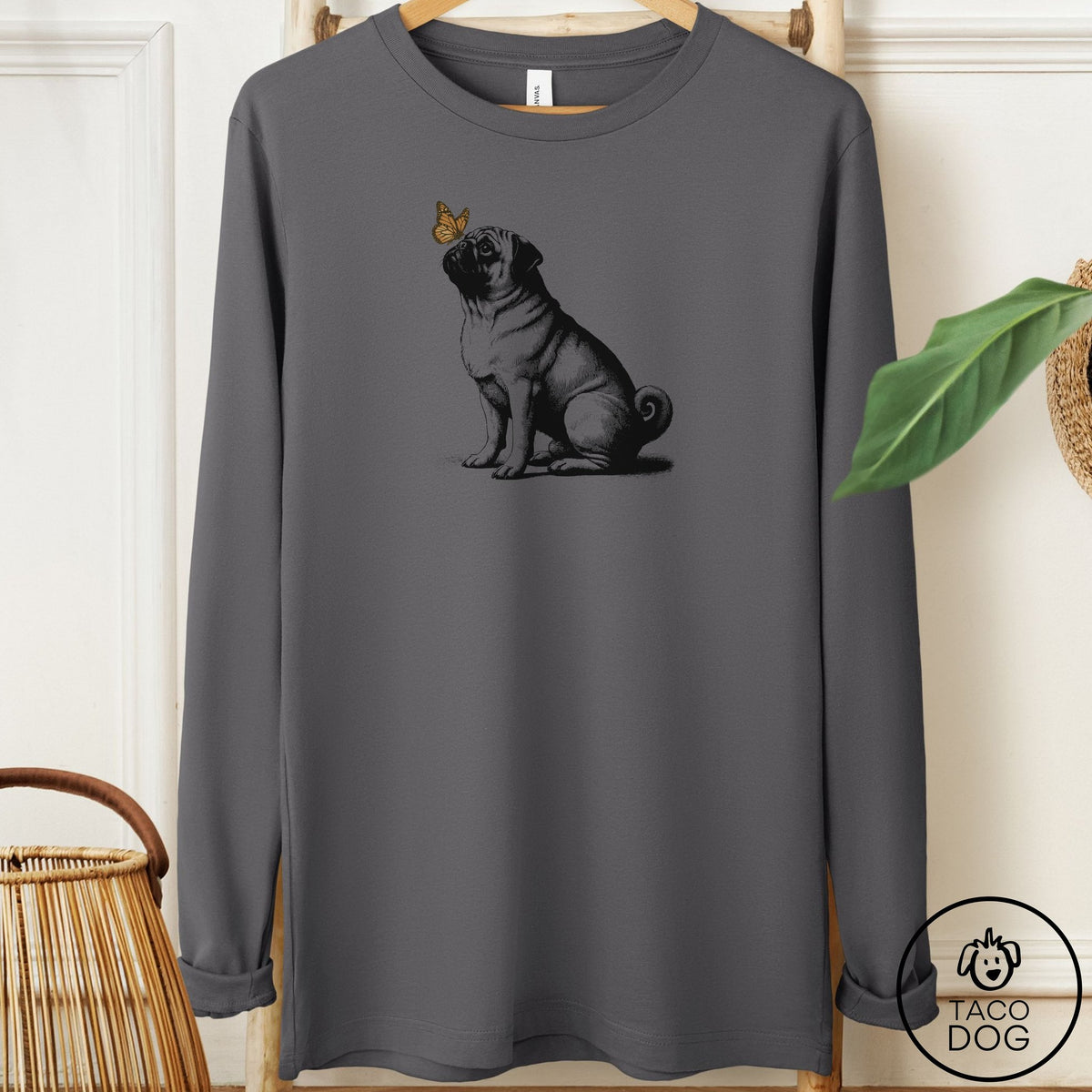 Pug Butterfly Long Sleeve Tee Asphalt Taco-Dog