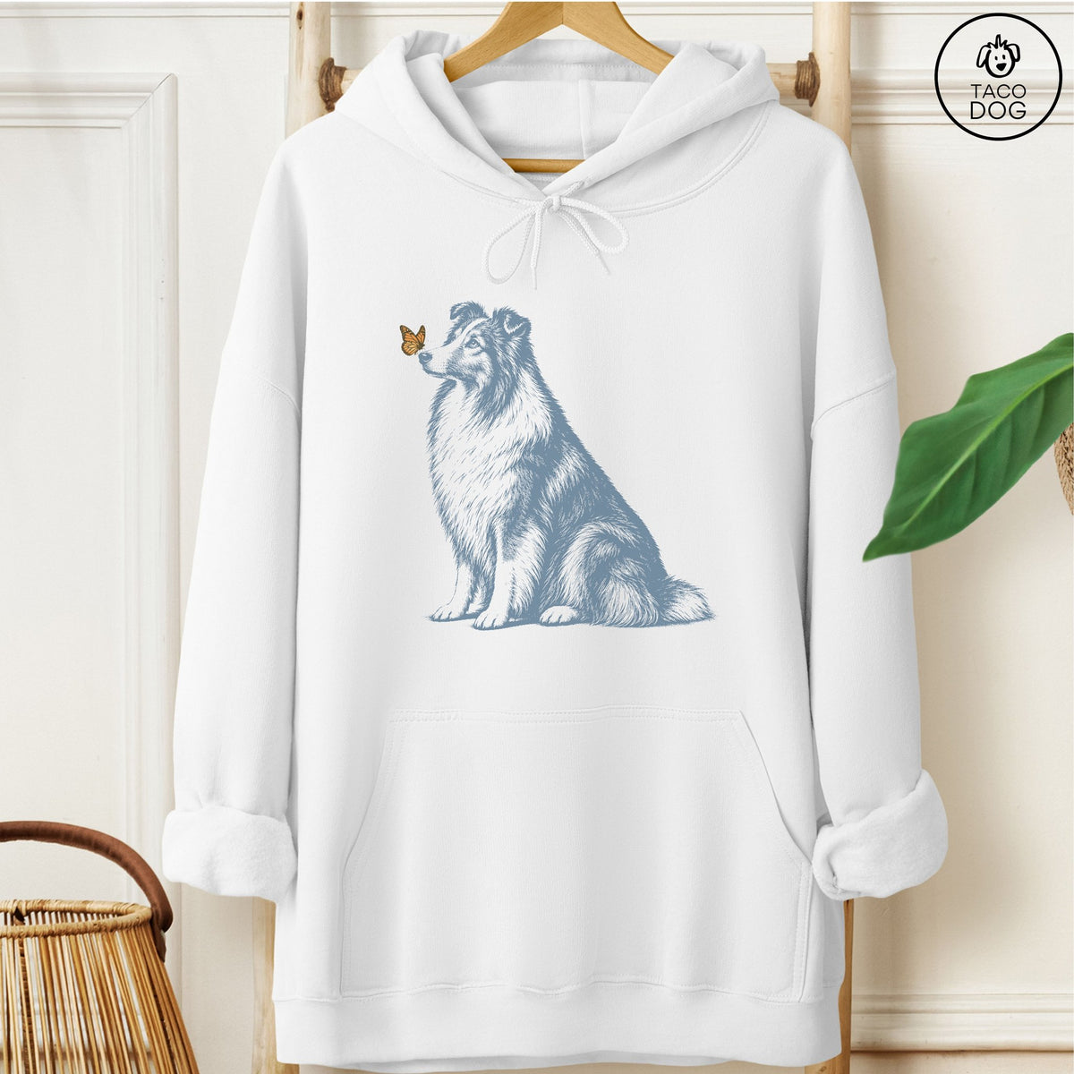 Shetland Sheepdog Butterfly Hoodie White Taco-Dog