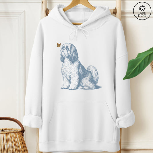 Shih Tzu Butterfly Hoodie White Taco-Dog