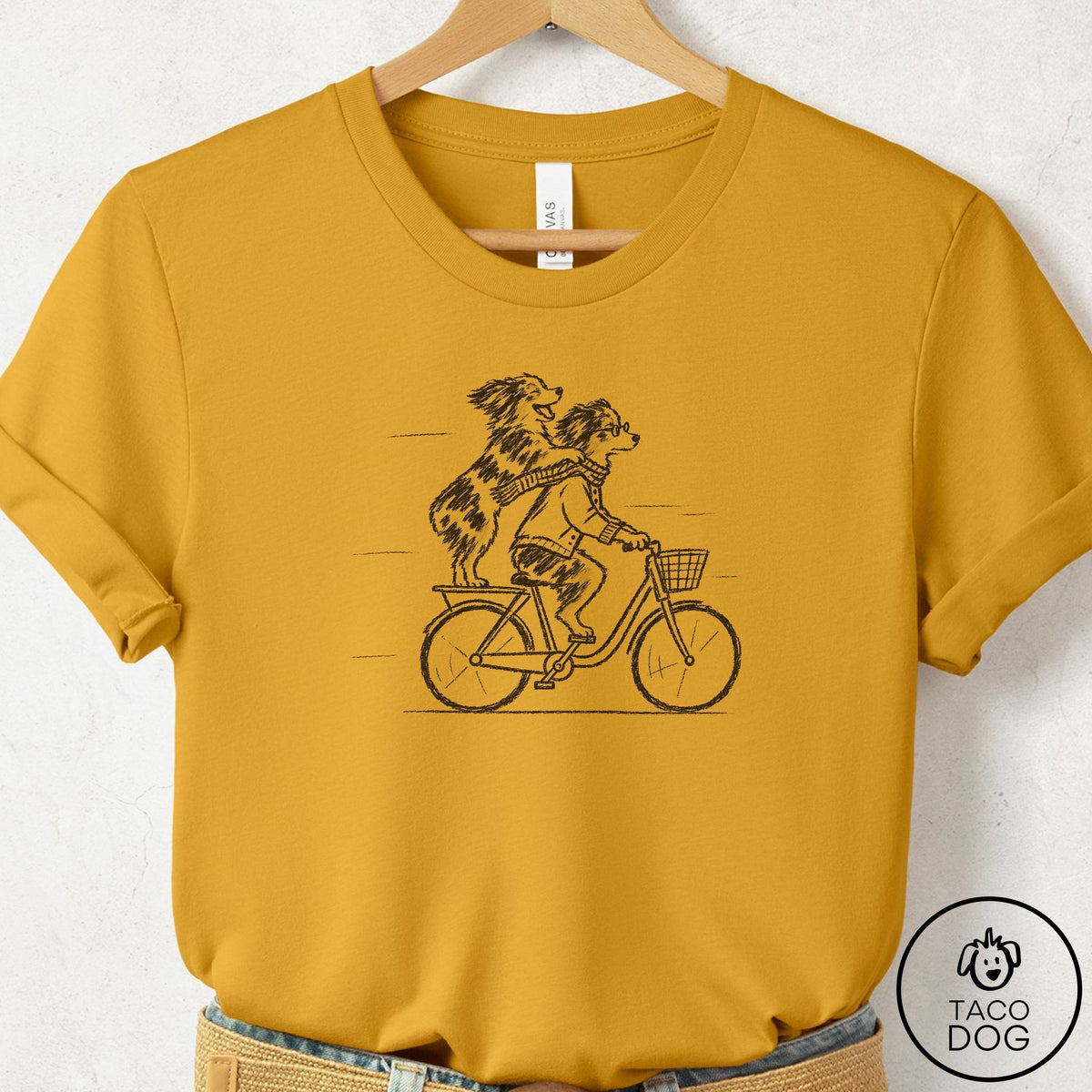 Australian Shepherd Carpool T-Shirt Mustard Taco-Dog