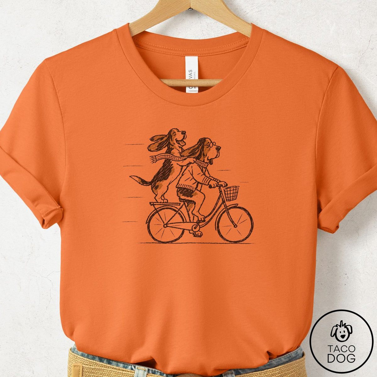 Basset Hound Carpool T-Shirt Burnt Orange Taco-Dog