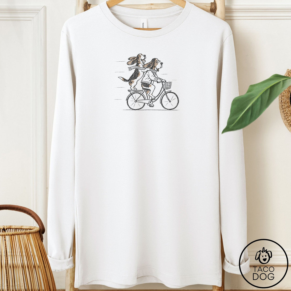 Basset Hound Carpool Long Sleeve Tee White Taco-Dog