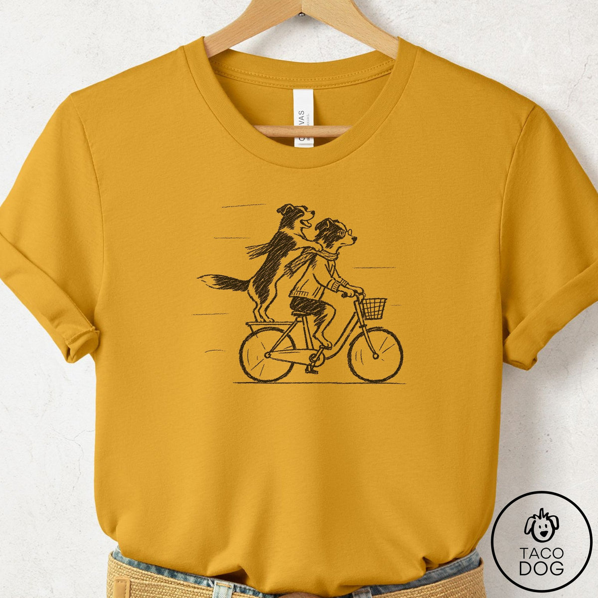 Border Collie Carpool T-Shirt Mustard Taco-Dog