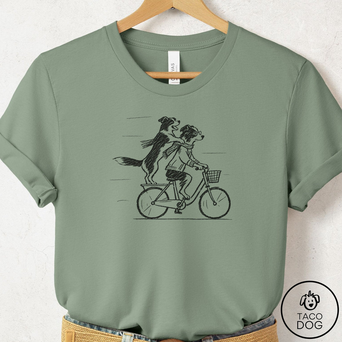 Border Collie Carpool T-Shirt Sage Taco-Dog