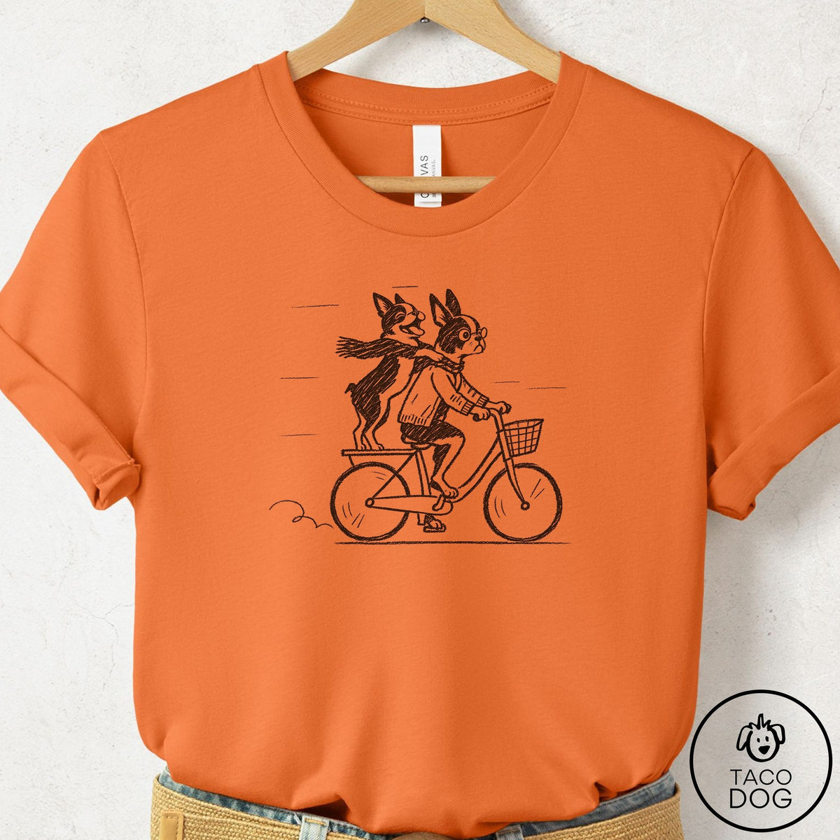 Boston Terrier Carpool T-Shirt Burnt Orange Taco-Dog